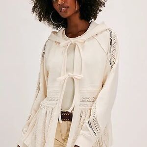 Free People Candy Lace Trimmed Sweatshirt - Ivory